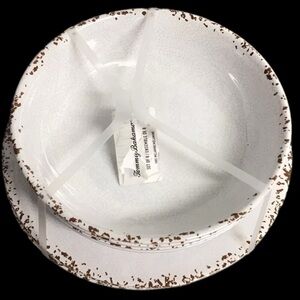 New Tommy Bahama Melamine Dinner Plates & Pasta Bowls White Crackle 4 Of Each